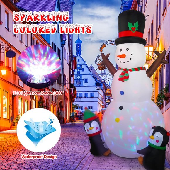 8FT Christmas Decorations Inflatable Snowman with Penguins & Colorful LED Lights - Picture 5 of 6